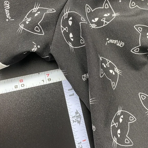 Hell Bunny Shirt Womens Medium Black Cat Print Short Sleeve Button Top Novelty - Picture 10 of 13